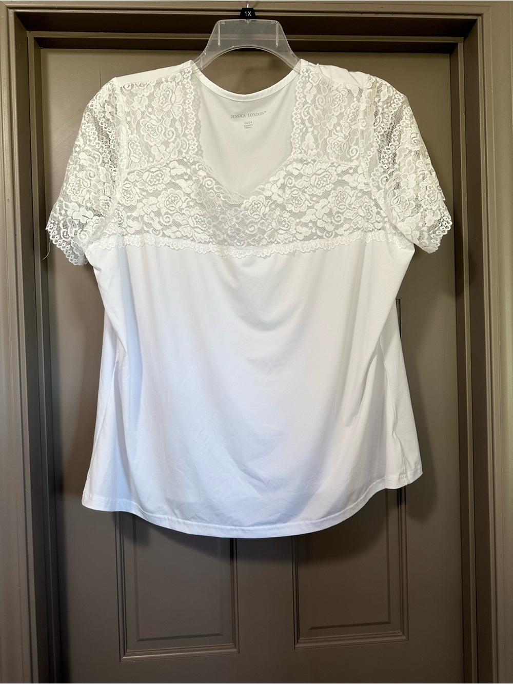 Jessica London White Lace Yoke Short Sleeve Top plus size 22/24 3x
